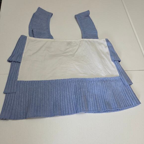 J. Crew  Ruffle Top blue Pleated Tiered Tank Top blouse Woman's Size Large - Picture 8 of 8
